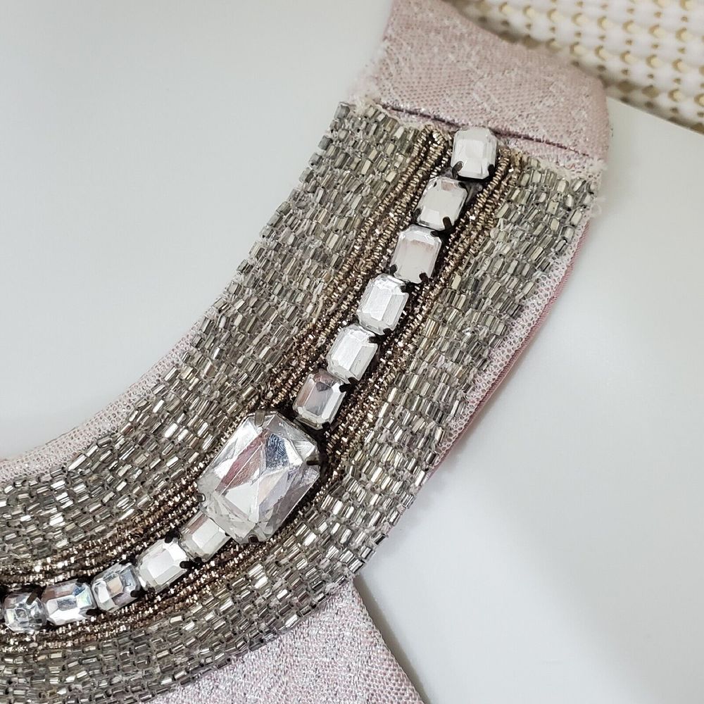 ABS Allen Schwartz Dress 6 Pink Silver Metallic Beaded Rhinestone Cocktail Vtg - Picture 8 of 16